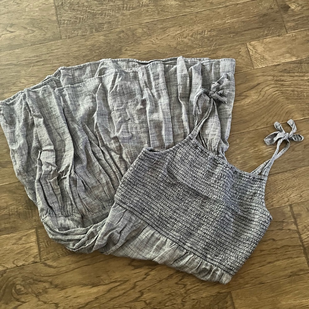 Smocked Strap Maxi Dress - Light Gray